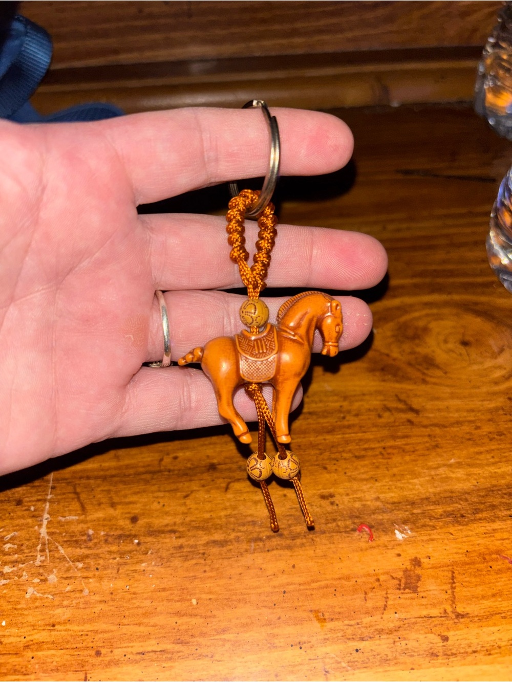 Carved Horse Keychain in Warm Amber Brown